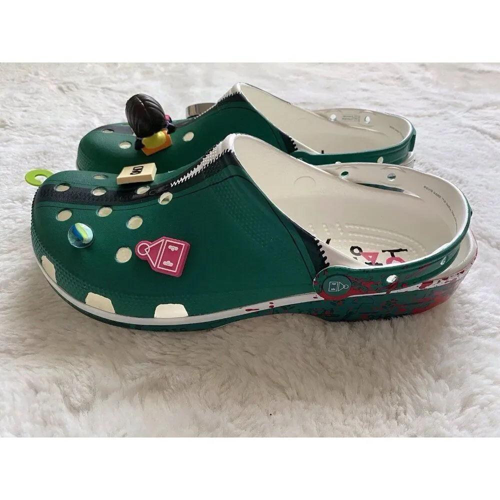 Crocs Squid Game Classic Clog Sandals‎ Shoes 210224-90H Men’s Sz 12 With Jibbitz